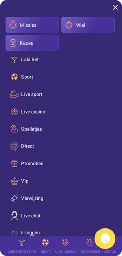 Menu in de applicatie